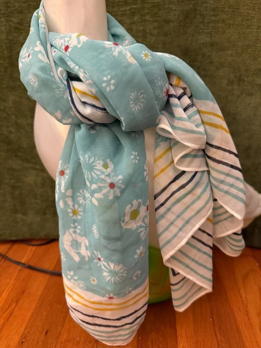 Jason Wu for Target Floral Scarf Aqua Blue Striped Lightweight Square Scarf